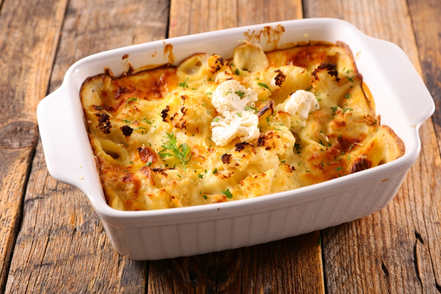 Gratin de chou-fleur aux lardons et au comté utilisant un Thermomix