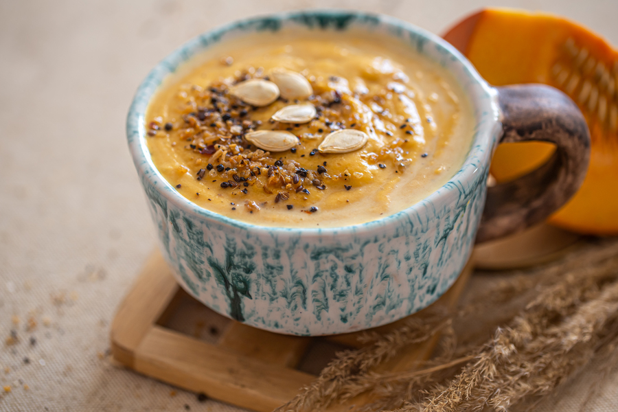 Velouté de coco, calabaza y alubias blancas utilizando un Aldi