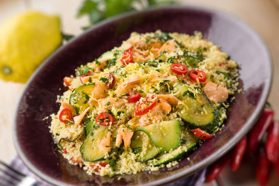 Quinoa, calabacín y salmón utilizando un Kenwood