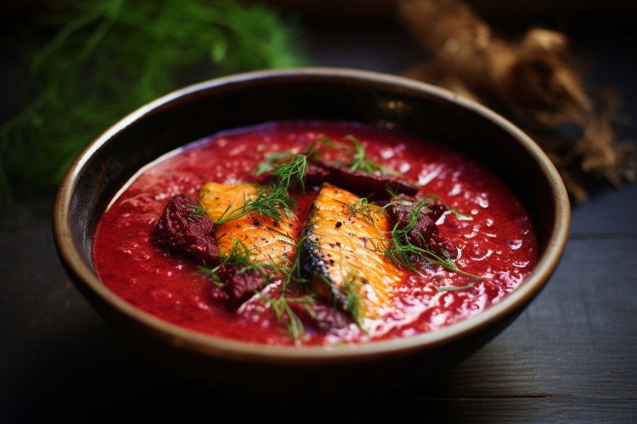 Crema de remolacha y salmón utilizando un Thermomix